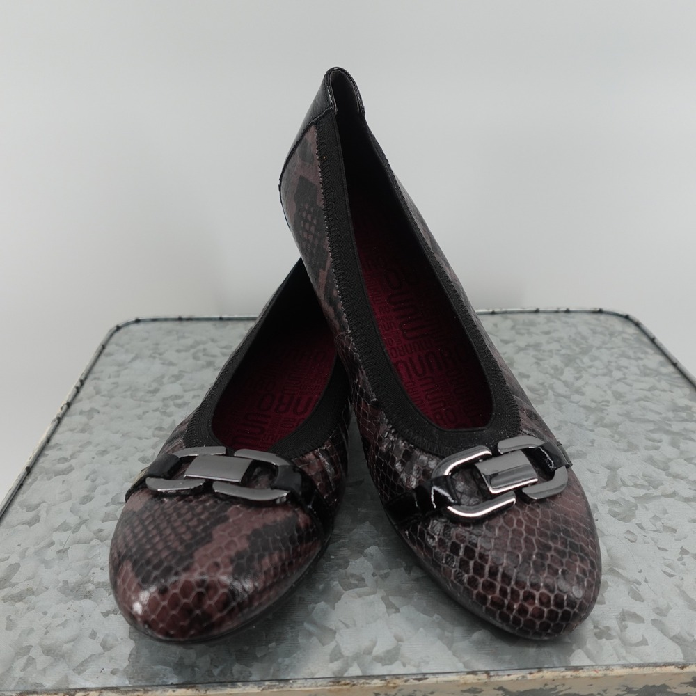 Munro‎ American Womens 8M Burgundy Black Snakeskin Leather Ballet Flats M184020W